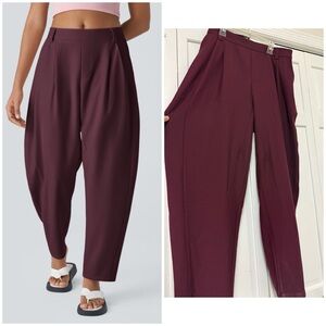 NWT Halara Flex Mid Rise Pocket Barrel Leg Work Pants Vineyard Wine Medium
